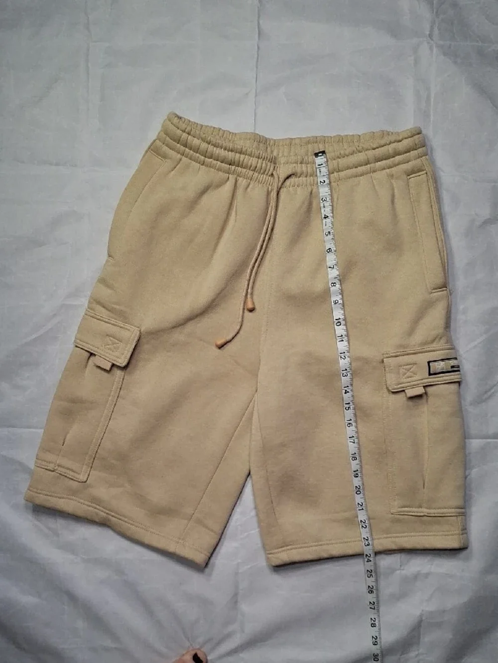 Men's Cargo Sweatshorts in Tan with Drawstring Waist